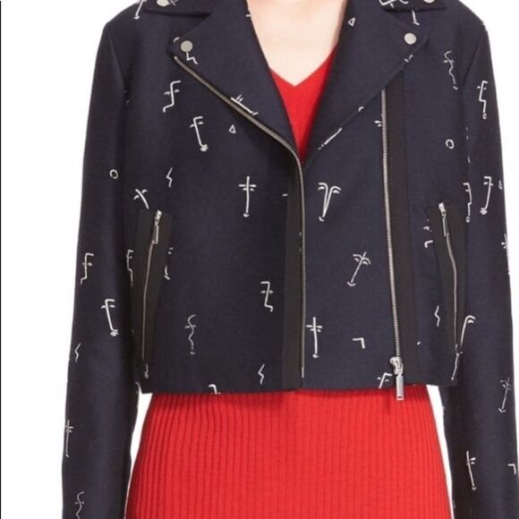 GREY Jason Wu Embroidered Face Crop Moto Jacket - Picture 8 of 12